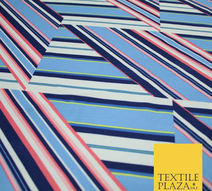 Light Blue Abstract Lines Print Soft Touch Stretch Jersey Fabric 56" 6622
