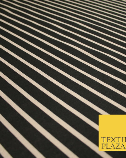 Black & Beige Stripe Print Soft Touch Stretch Jersey Fabric 56" 6623