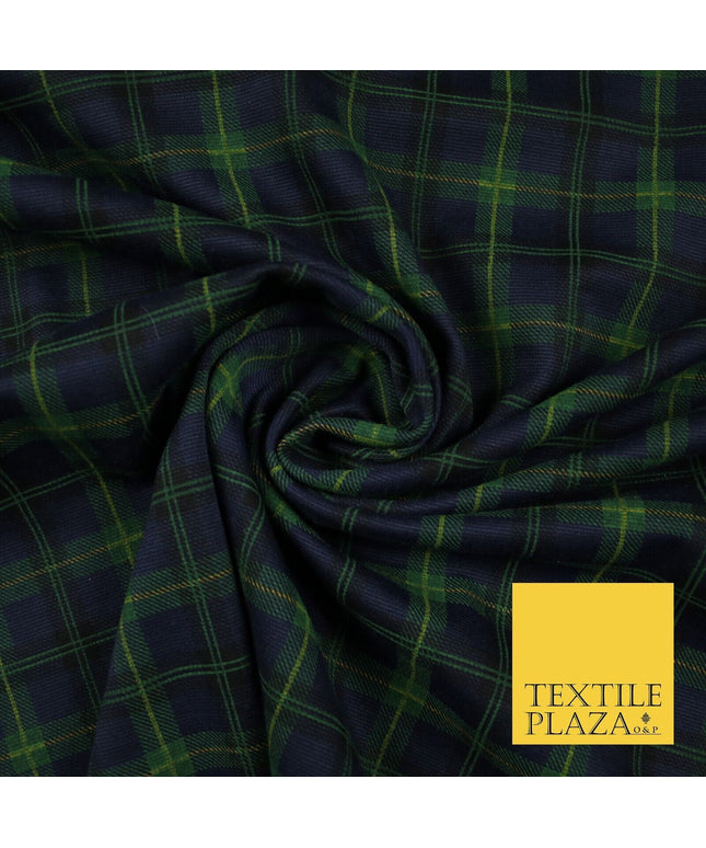 Navy Blue & Grass Green Check Print Soft Touch Stretch Jersey Fabric 56" 6619