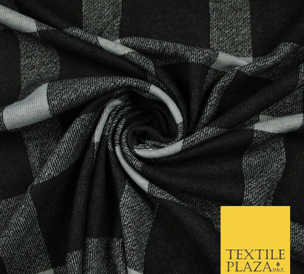 Black & Grey Marl Check Print Soft Touch Stretch Jersey Fabric 56" 6616