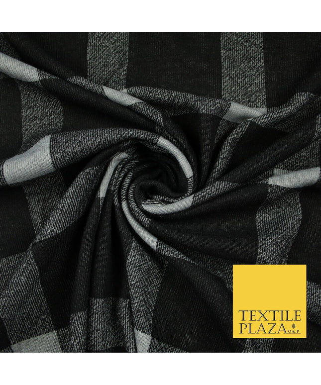 Black & Grey Marl Check Print Soft Touch Stretch Jersey Fabric 56" 6616