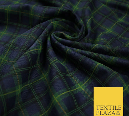 Navy Blue & Grass Green Check Print Soft Touch Stretch Jersey Fabric 56" 6619