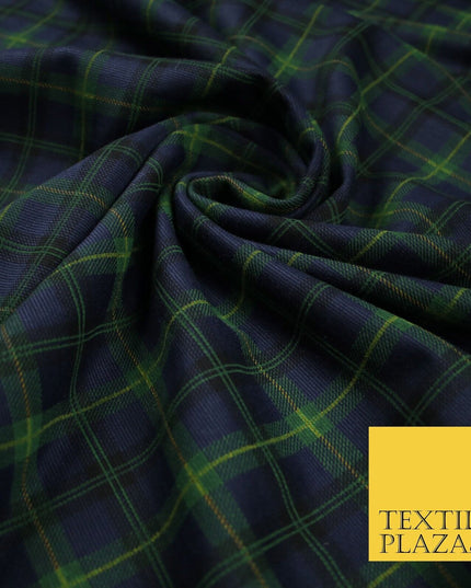 Navy Blue & Grass Green Check Print Soft Touch Stretch Jersey Fabric 56" 6619
