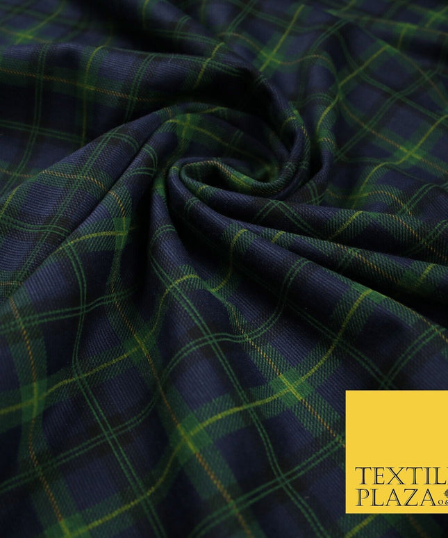 Navy Blue & Grass Green Check Print Soft Touch Stretch Jersey Fabric 56" 6619