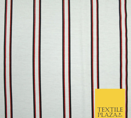 White with Black & Red Stripe Print Soft Touch Stretch Jersey Fabric 56" 6625
