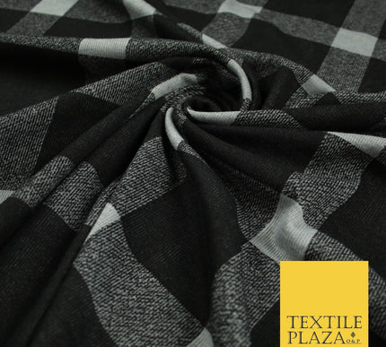 Black & Grey Marl Check Print Soft Touch Stretch Jersey Fabric 56" 6616
