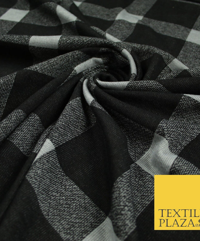 Black & Grey Marl Check Print Soft Touch Stretch Jersey Fabric 56" 6616