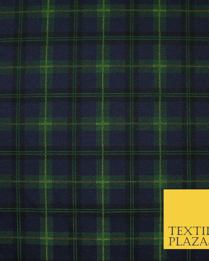 Navy Blue & Grass Green Check Print Soft Touch Stretch Jersey Fabric 56" 6619