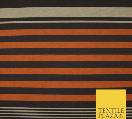Black Orange Beige Multi Stripe Print Soft Touch Stretch Jersey Fabric 56" 6624