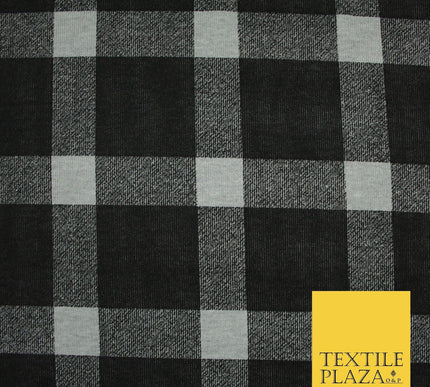 Black & Grey Marl Check Print Soft Touch Stretch Jersey Fabric 56" 6616