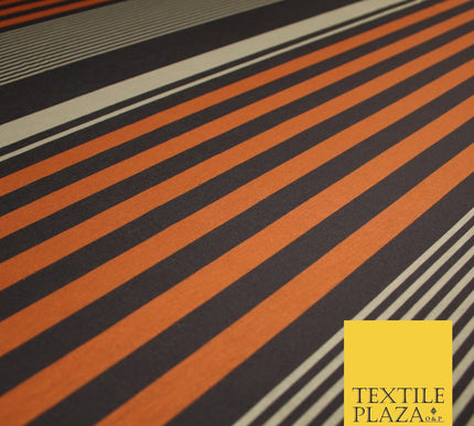 Black Orange Beige Multi Stripe Print Soft Touch Stretch Jersey Fabric 56" 6624