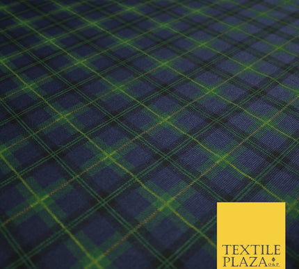 Navy Blue & Grass Green Check Print Soft Touch Stretch Jersey Fabric 56" 6619