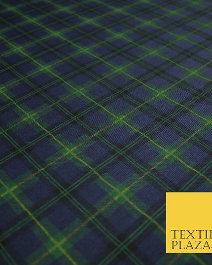 Navy Blue & Grass Green Check Print Soft Touch Stretch Jersey Fabric 56" 6619