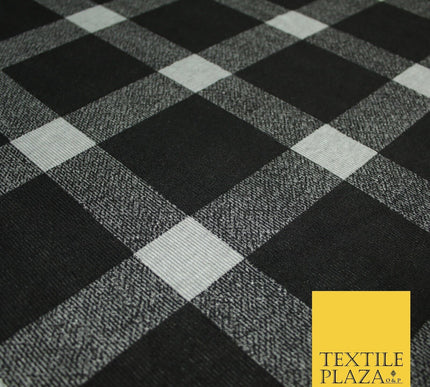 Black & Grey Marl Check Print Soft Touch Stretch Jersey Fabric 56" 6616