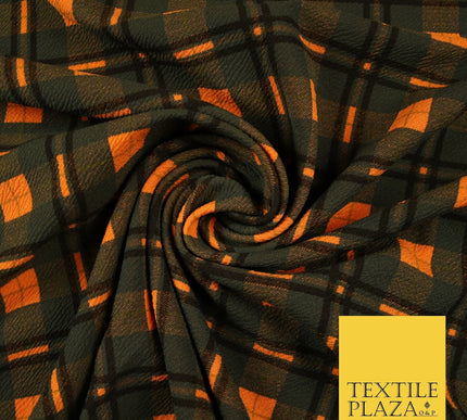 Orange Bottle Green Check Print Soft Touch Stretch Jersey Fabric 56" 6613