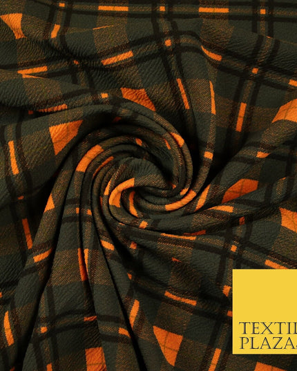 Orange Bottle Green Check Print Soft Touch Stretch Jersey Fabric 56" 6613