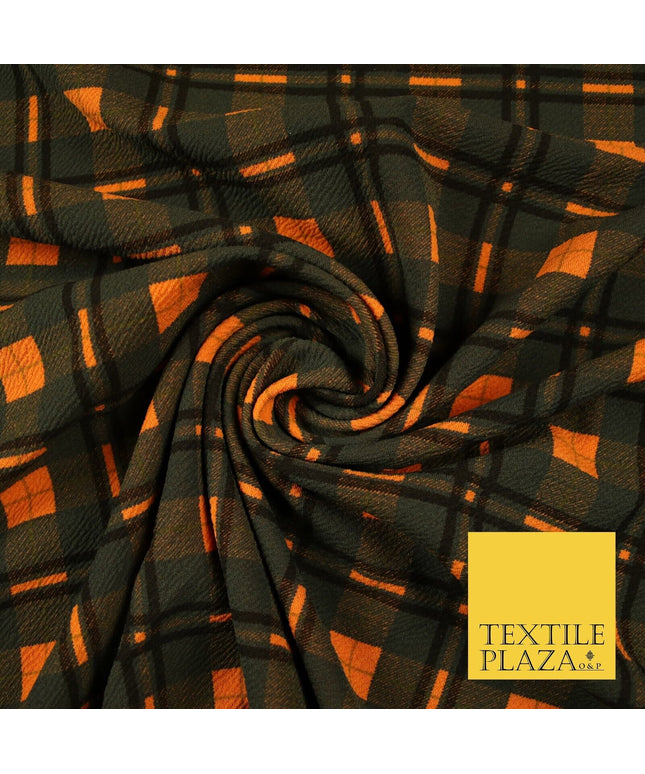 Orange Bottle Green Check Print Soft Touch Stretch Jersey Fabric 56" 6613