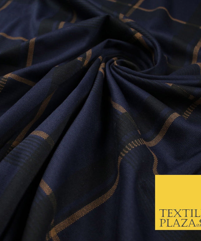 Navy Blue with Rust Check Print Soft Touch Stretch Jersey Fabric 56" 6617