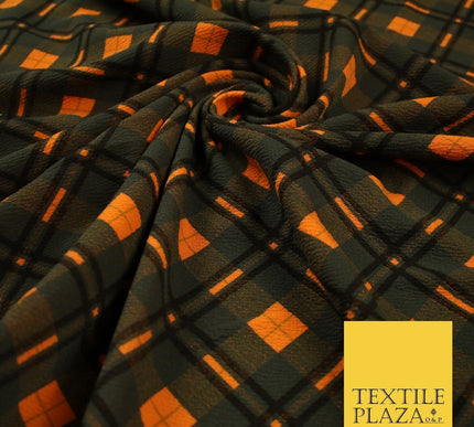 Orange Bottle Green Check Print Soft Touch Stretch Jersey Fabric 56" 6613