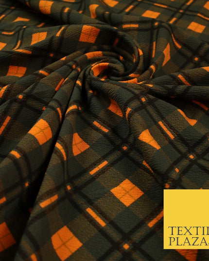 Orange Bottle Green Check Print Soft Touch Stretch Jersey Fabric 56" 6613