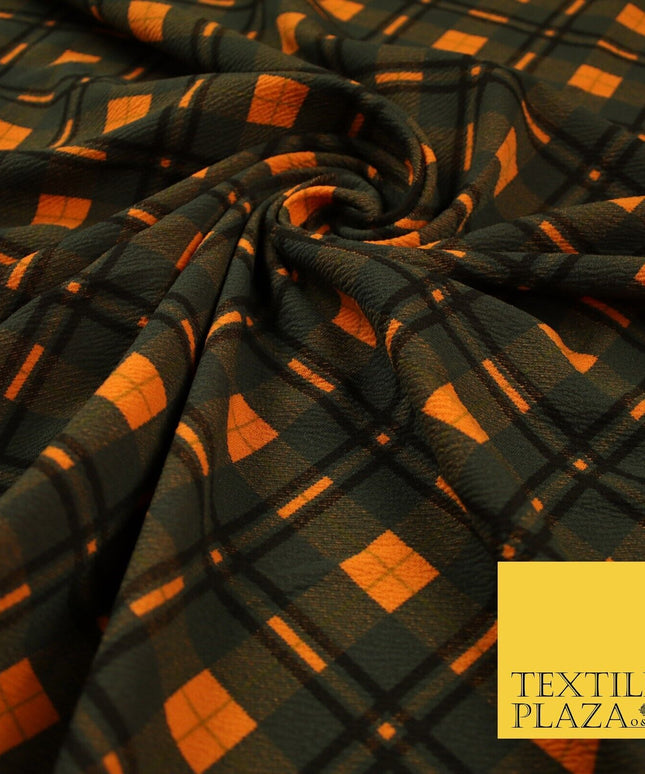 Orange Bottle Green Check Print Soft Touch Stretch Jersey Fabric 56" 6613