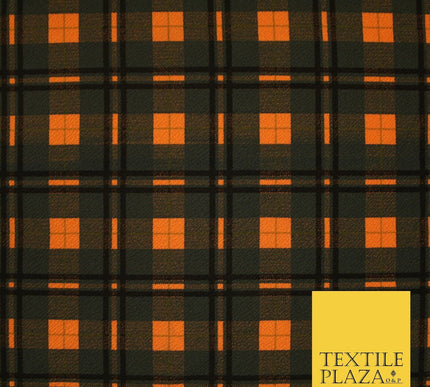 Orange Bottle Green Check Print Soft Touch Stretch Jersey Fabric 56" 6613