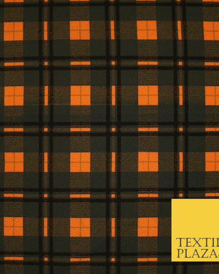 Orange Bottle Green Check Print Soft Touch Stretch Jersey Fabric 56" 6613