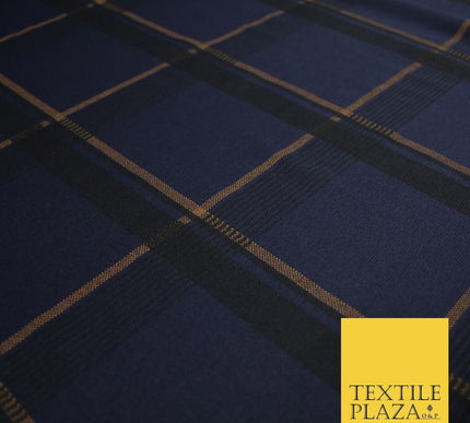 Navy Blue with Rust Check Print Soft Touch Stretch Jersey Fabric 56" 6617