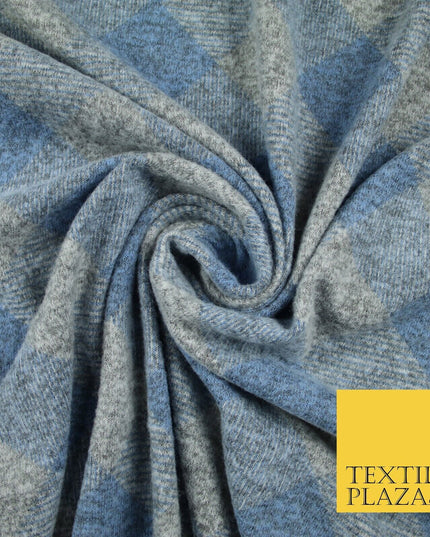 Baby Blue & Grey Marl Check Print Soft Touch Stretch Jersey Fabric 56" 6620