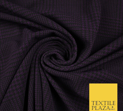 Purple Traditional Check Tartan Print Soft Touch Stretch Jersey Fabric 56" 6612