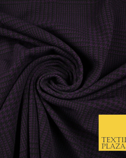 Purple Traditional Check Tartan Print Soft Touch Stretch Jersey Fabric 56" 6612