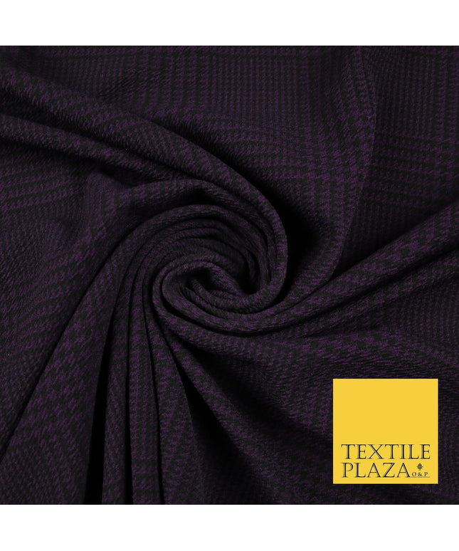 Purple Traditional Check Tartan Print Soft Touch Stretch Jersey Fabric 56" 6612
