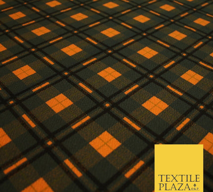 Orange Bottle Green Check Print Soft Touch Stretch Jersey Fabric 56" 6613