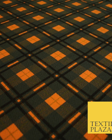 Orange Bottle Green Check Print Soft Touch Stretch Jersey Fabric 56" 6613