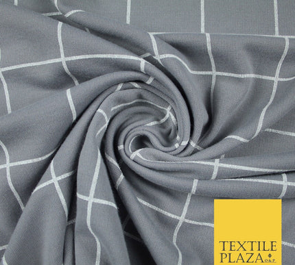Grey with White Large Check Print Soft Touch Stretch Jersey Fabric 56" 6614