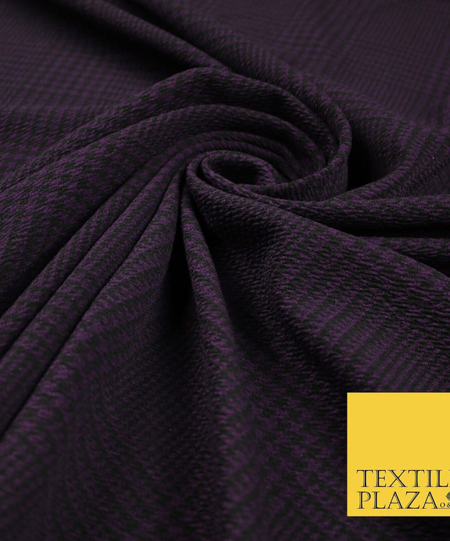 Purple Traditional Check Tartan Print Soft Touch Stretch Jersey Fabric 56" 6612