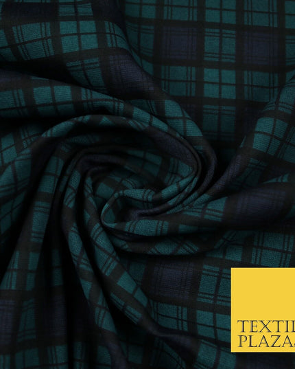 Green & Blue Check Print Soft Touch Stretch Jersey Fabric 56" 6618