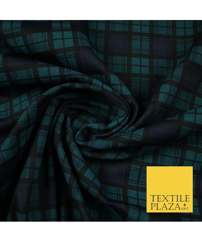 Green & Blue Check Print Soft Touch Stretch Jersey Fabric 56" 6618