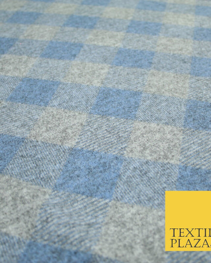Baby Blue & Grey Marl Check Print Soft Touch Stretch Jersey Fabric 56" 6620