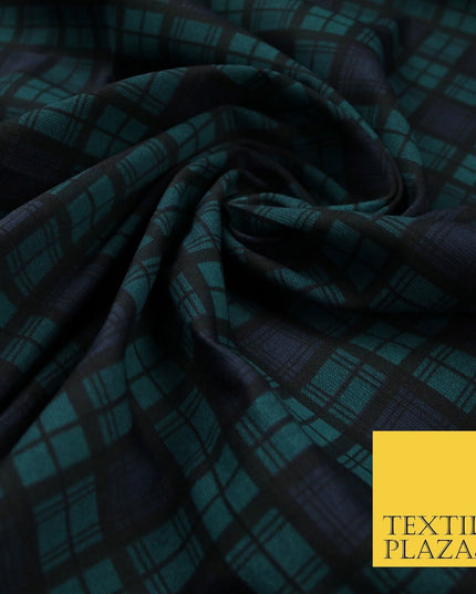 Green & Blue Check Print Soft Touch Stretch Jersey Fabric 56" 6618