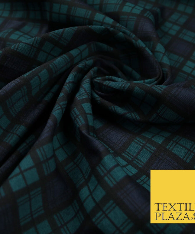 Green & Blue Check Print Soft Touch Stretch Jersey Fabric 56" 6618