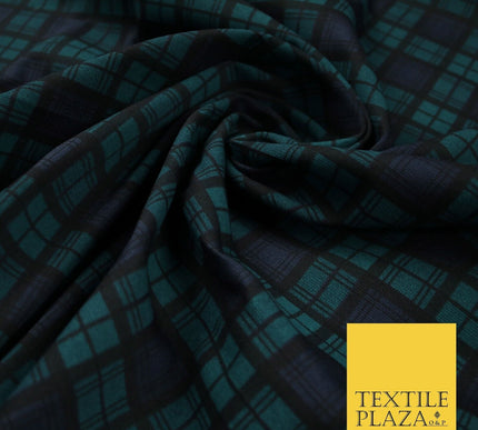 Green & Blue Check Print Soft Touch Stretch Jersey Fabric 56" 6618