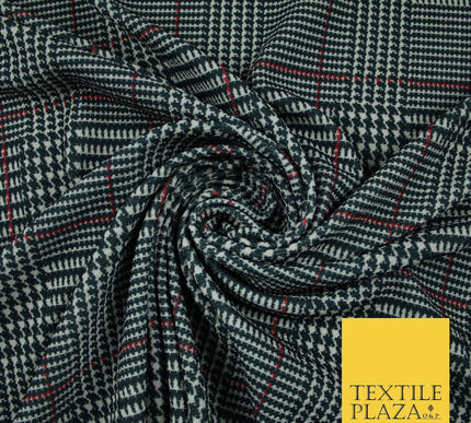 Black Traditional Check Tartan Print Soft Touch Stretch Jersey Fabric 56" 6609