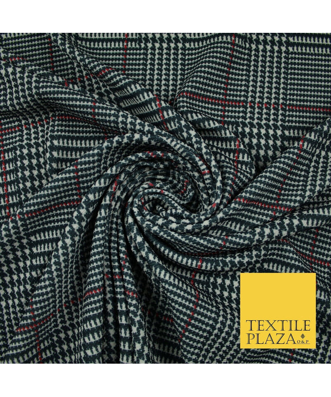 Black Traditional Check Tartan Print Soft Touch Stretch Jersey Fabric 56" 6609