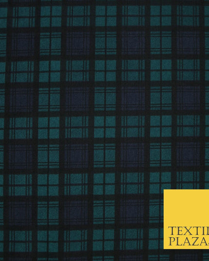 Green & Blue Check Print Soft Touch Stretch Jersey Fabric 56" 6618
