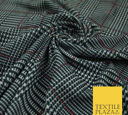Black Traditional Check Tartan Print Soft Touch Stretch Jersey Fabric 56" 6609