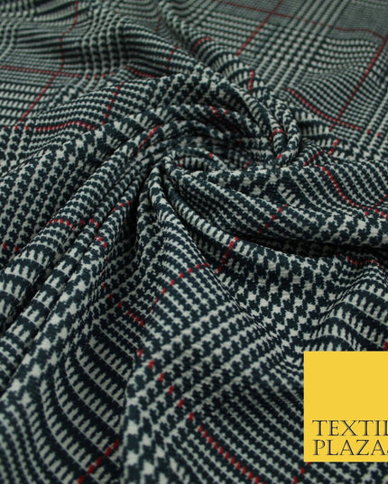 Black Traditional Check Tartan Print Soft Touch Stretch Jersey Fabric 56" 6609