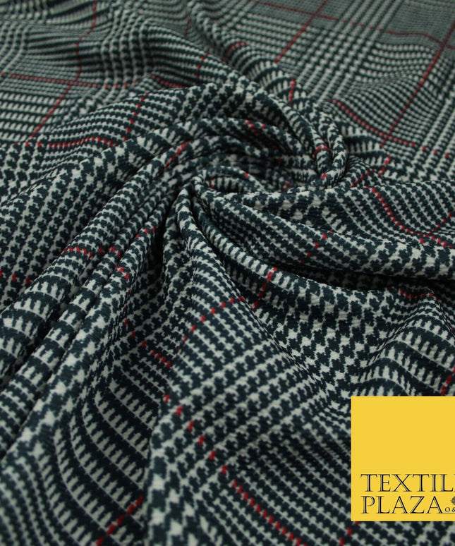 Black Traditional Check Tartan Print Soft Touch Stretch Jersey Fabric 56" 6609