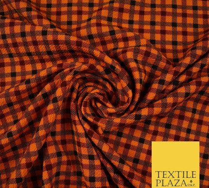 Orange Black Mini Check Print Halloween Soft Stretch Jersey Fabric 56" 6607