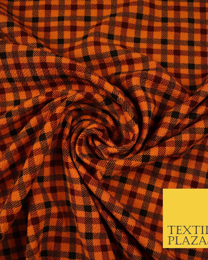 Orange Black Mini Check Print Halloween Soft Stretch Jersey Fabric 56" 6607